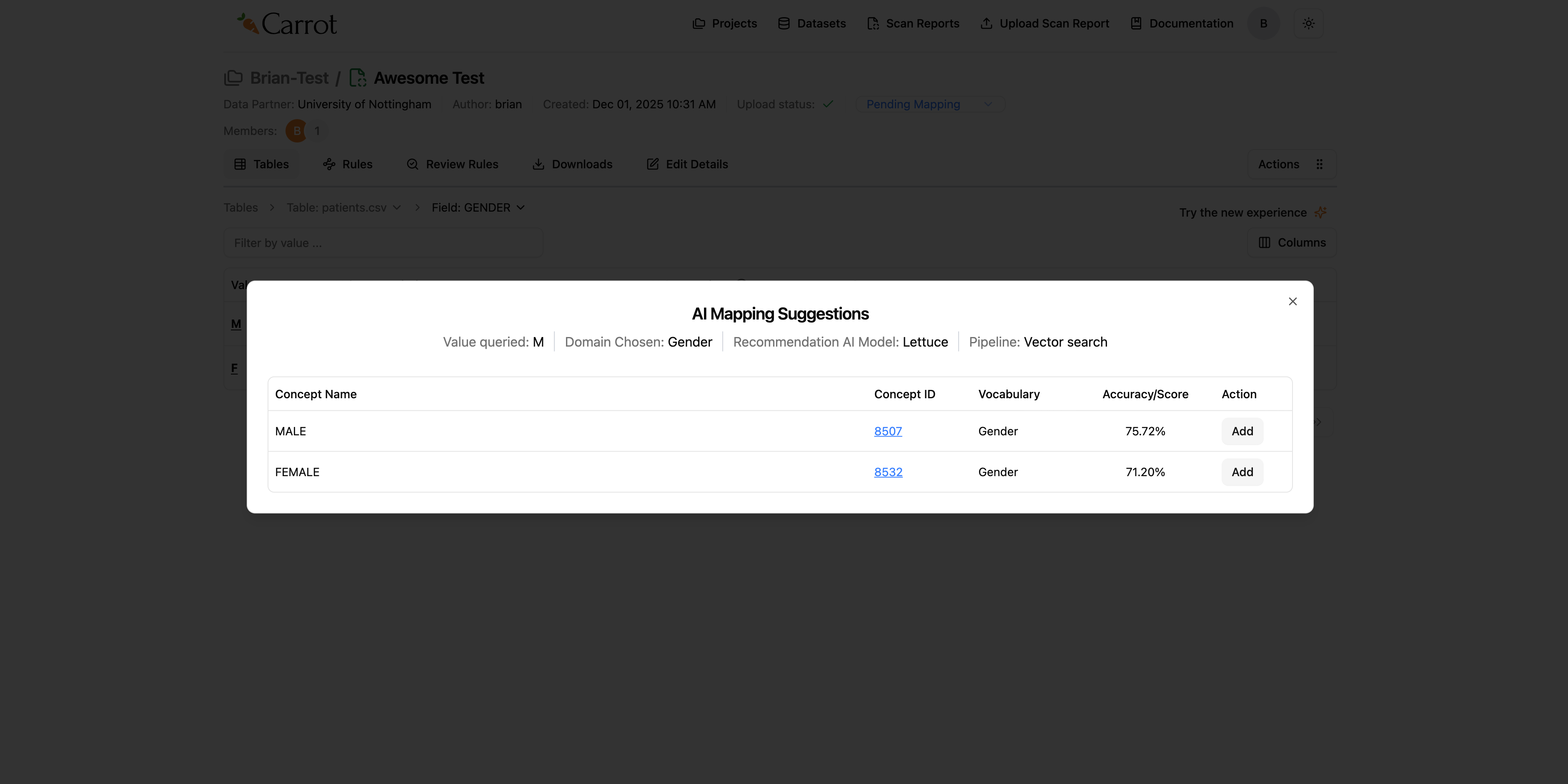 Adding the most accurate concept from AI suggestions